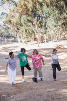 Exercise has been shown to reduce stress – just ask these UDW caregivers who go for walks together by Chollas Lake in San Diego County.